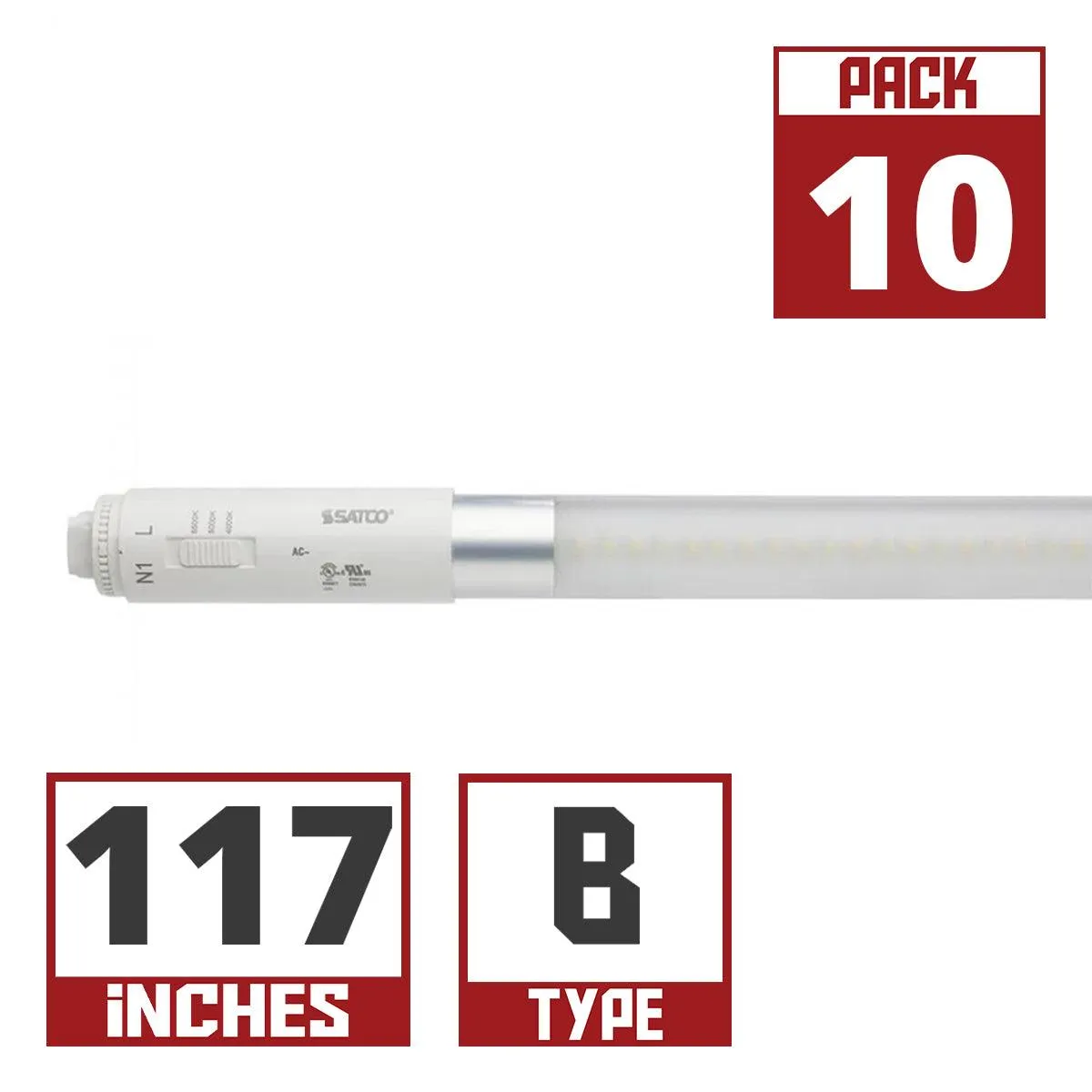 10 Pack - 117 Inch LED T8 Sign Tube, 45 Watts, 6500 Lumens, 40K|50K|65K, 360°