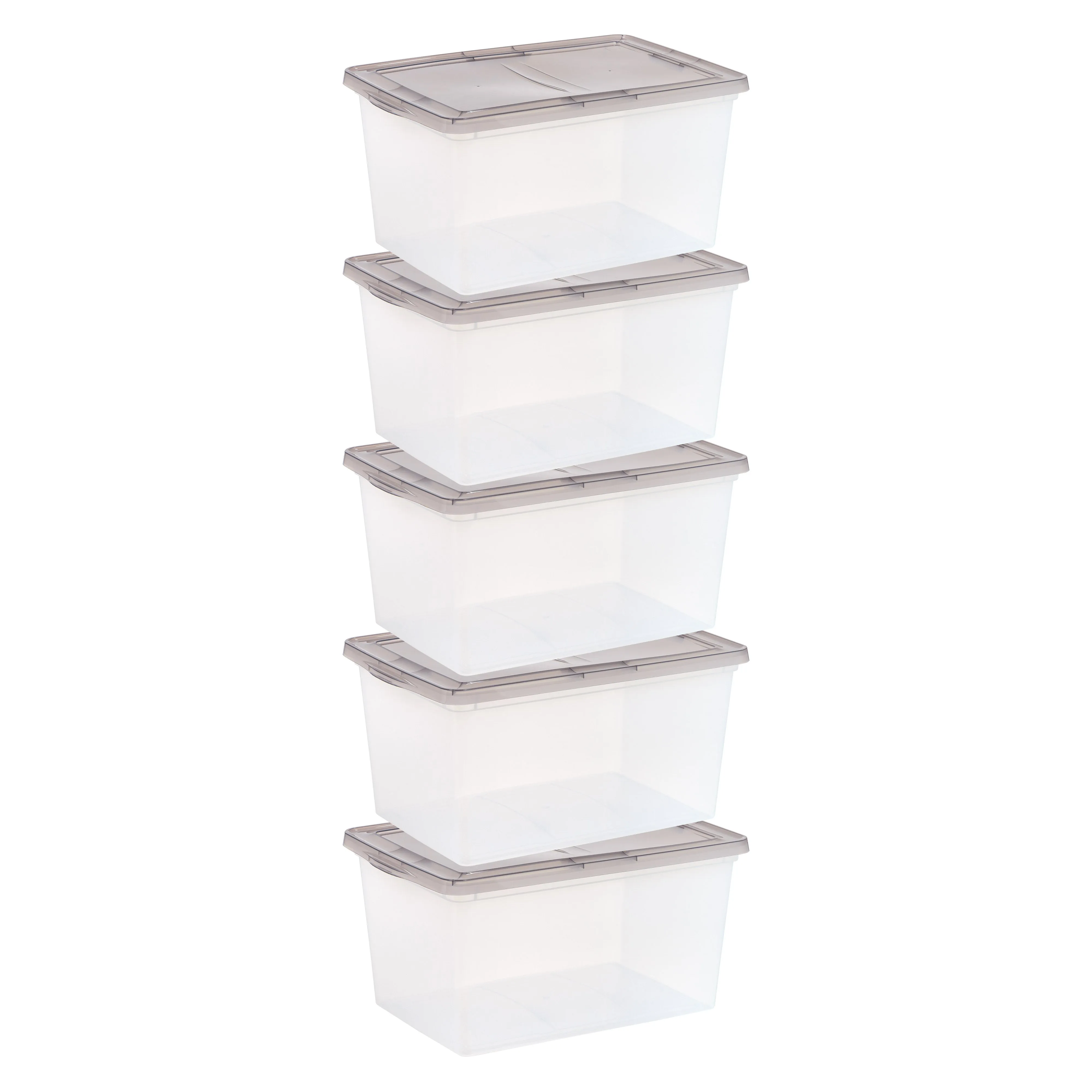 14.5 Gallon Snap Top Plastic Storage Box, Clear wih Gray Lid, Pack of 5