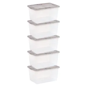 14.5 Gallon Snap Top Plastic Storage Box, Clear wih Gray Lid, Pack of 5