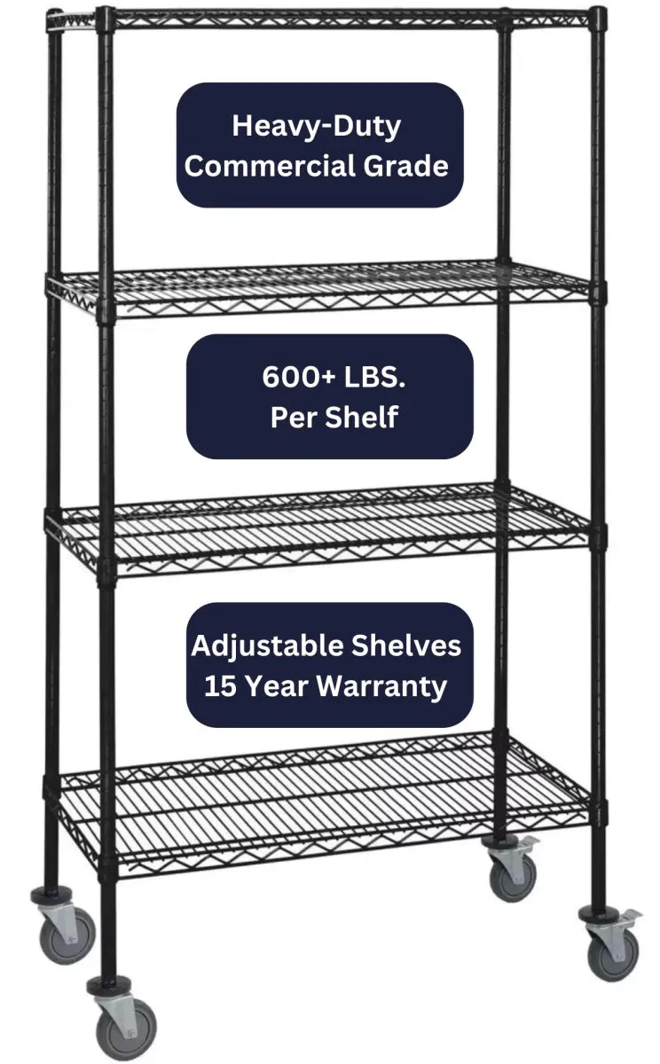 14" x 54" Black Shelving on Wheels