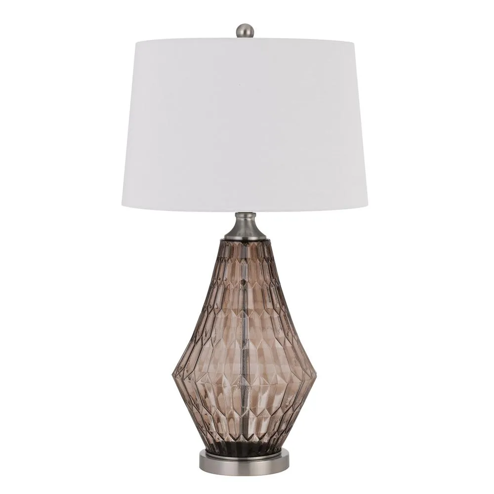 150W 3 Way Conover Glass Table Lamp With Hardbadk Taper Drum Fabric Shade, Smoky By Cal Lighting