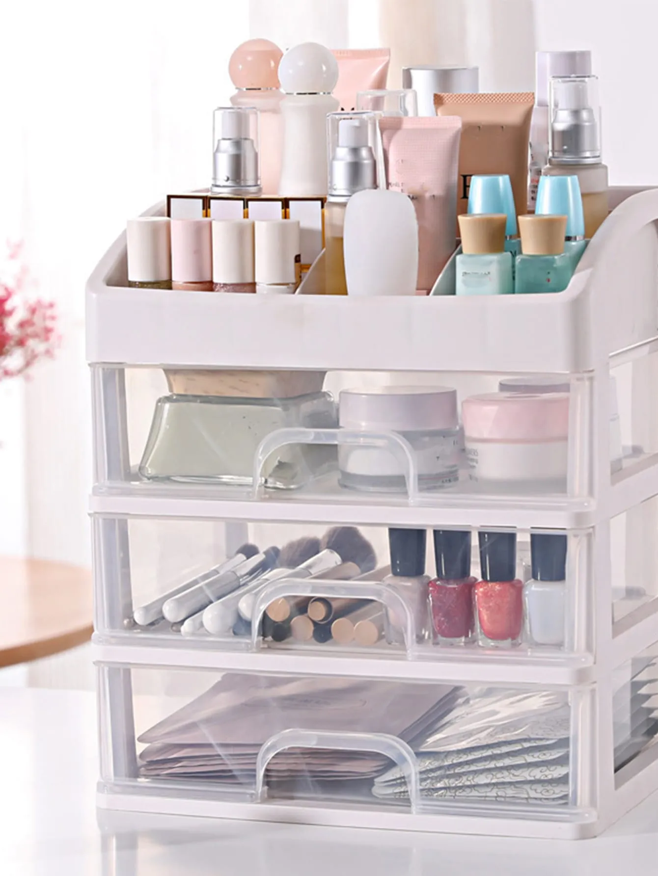 1pc Plastic Cosmetic Storage Box, Multi-layer Multifunction Makeup Storage Rack For Home