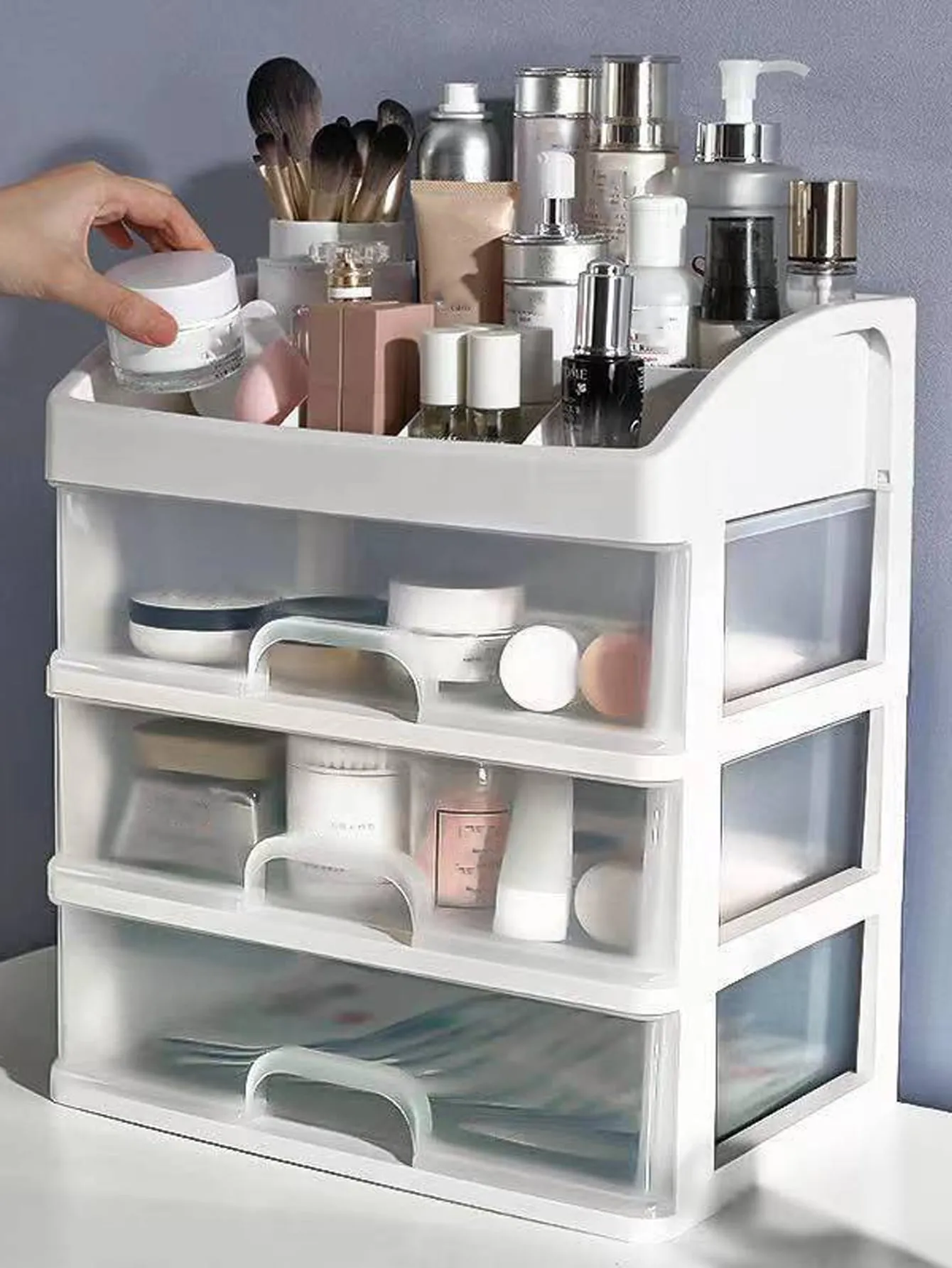 1pc Plastic Cosmetic Storage Box, Multi-layer Multifunction Makeup Storage Rack For Home