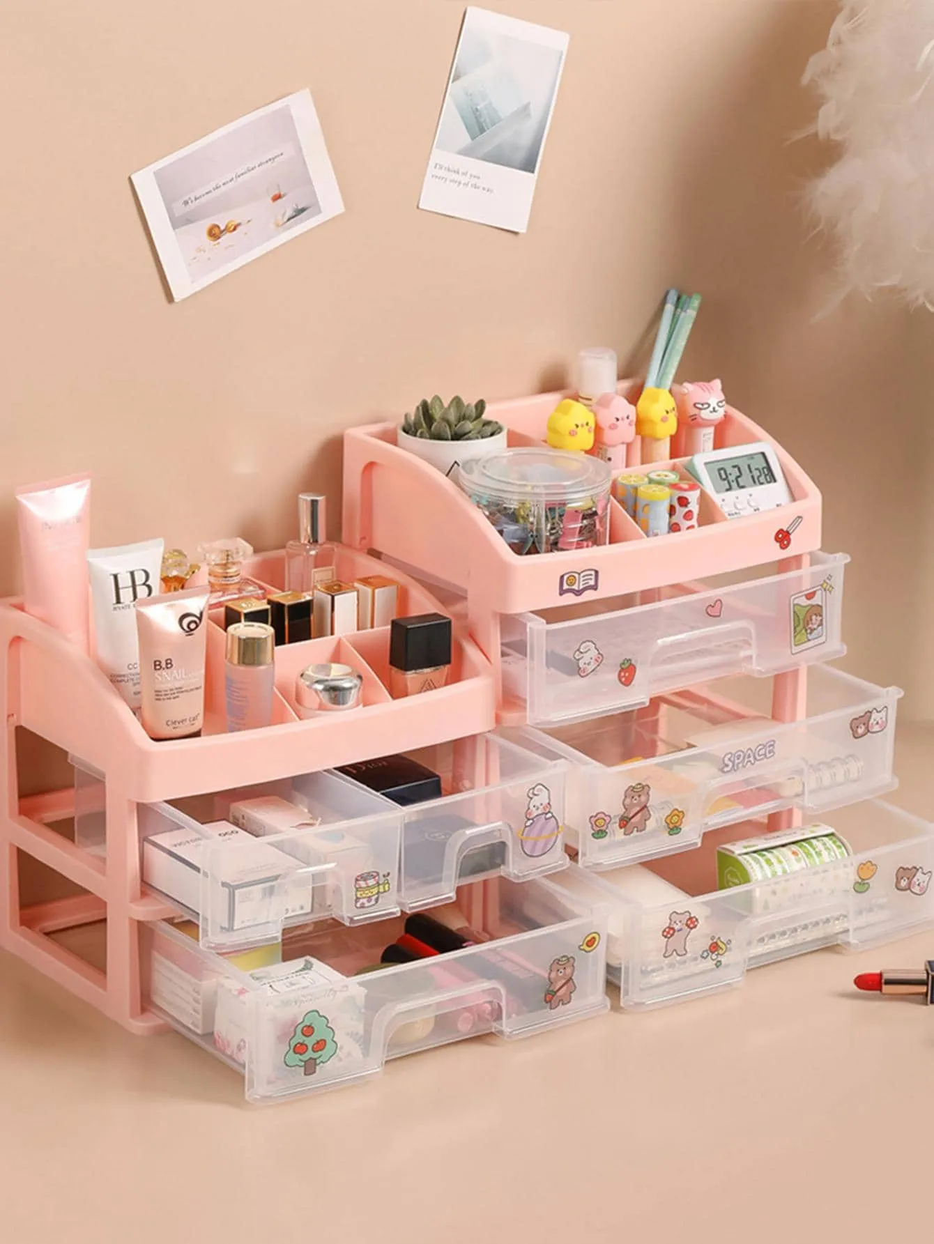 1pc Plastic Cosmetic Storage Box, Multi-layer Multifunction Makeup Storage Rack For Home