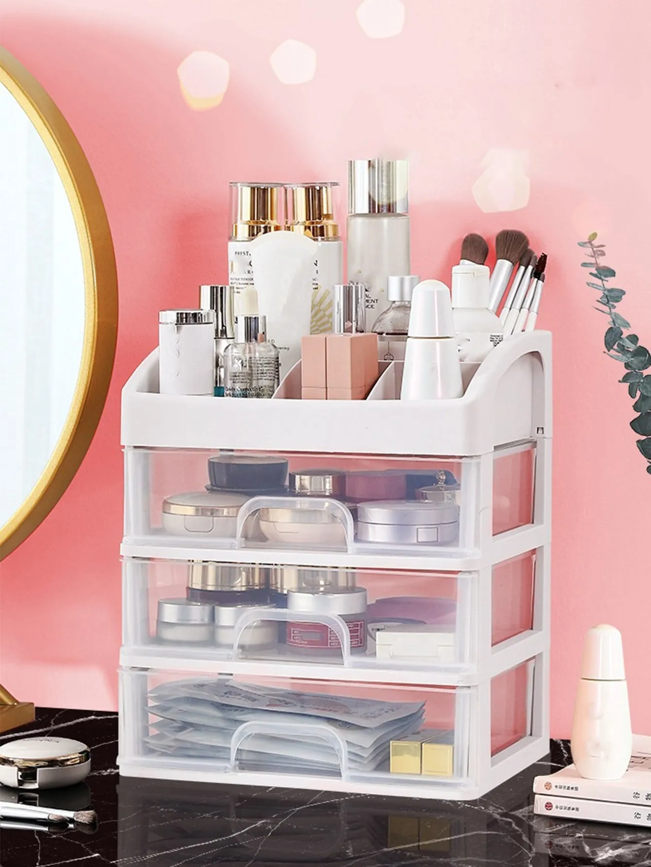 1pc Plastic Cosmetic Storage Box, Multi-layer Multifunction Makeup Storage Rack For Home