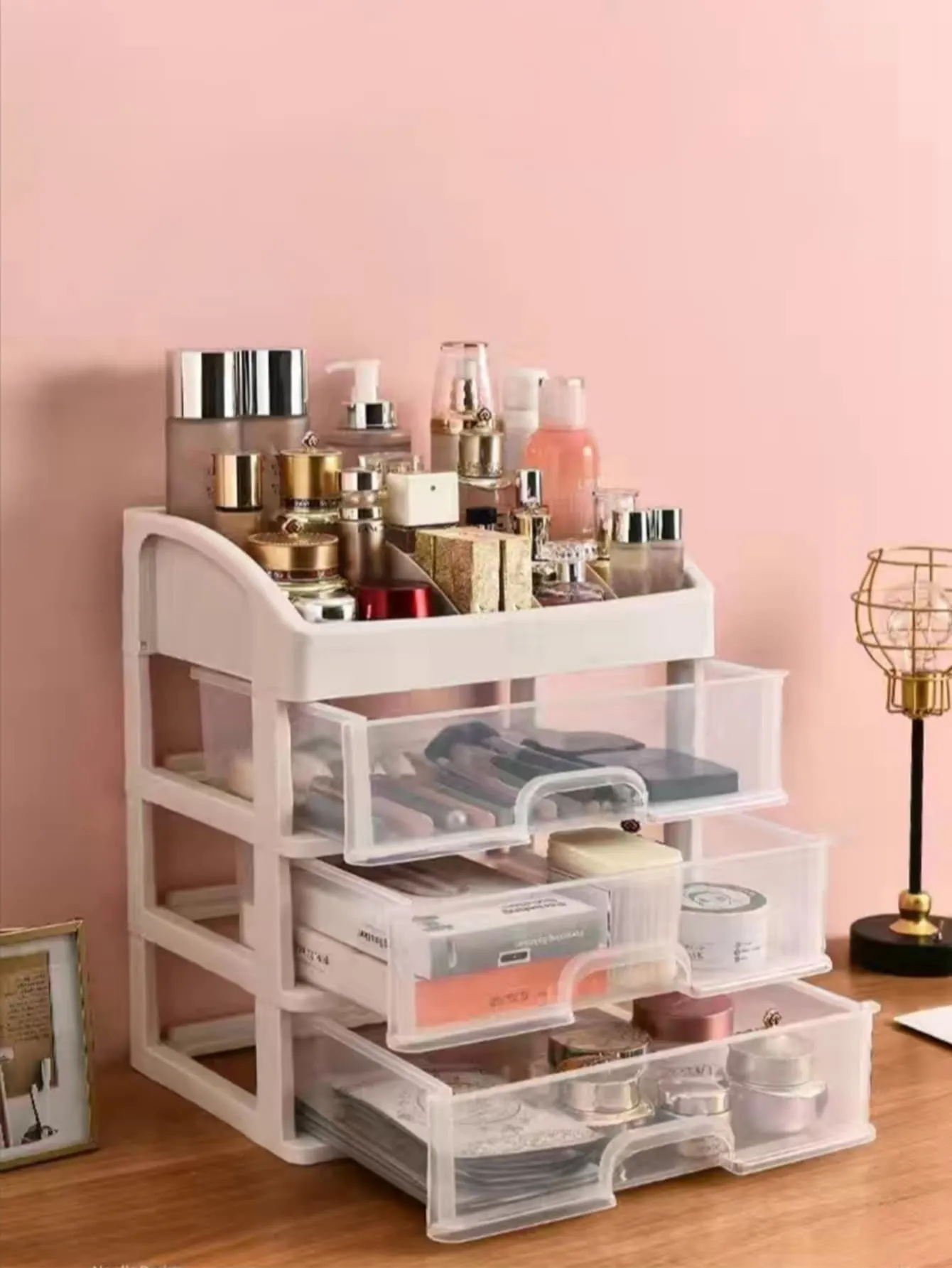 1pc Plastic Cosmetic Storage Box, Multi-layer Multifunction Makeup Storage Rack For Home