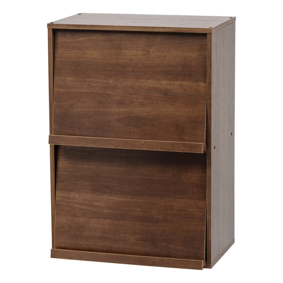 2-Tier Wood Shelf with Pocket Doors, Brown