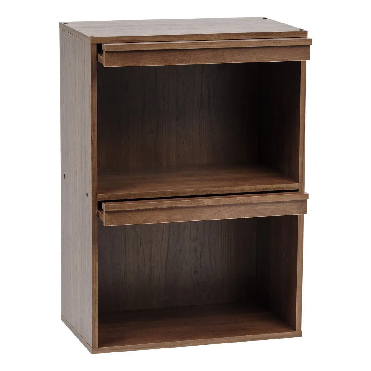 2-Tier Wood Shelf with Pocket Doors, Brown