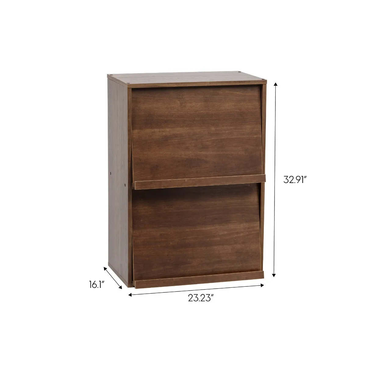 2-Tier Wood Shelf with Pocket Doors, Brown