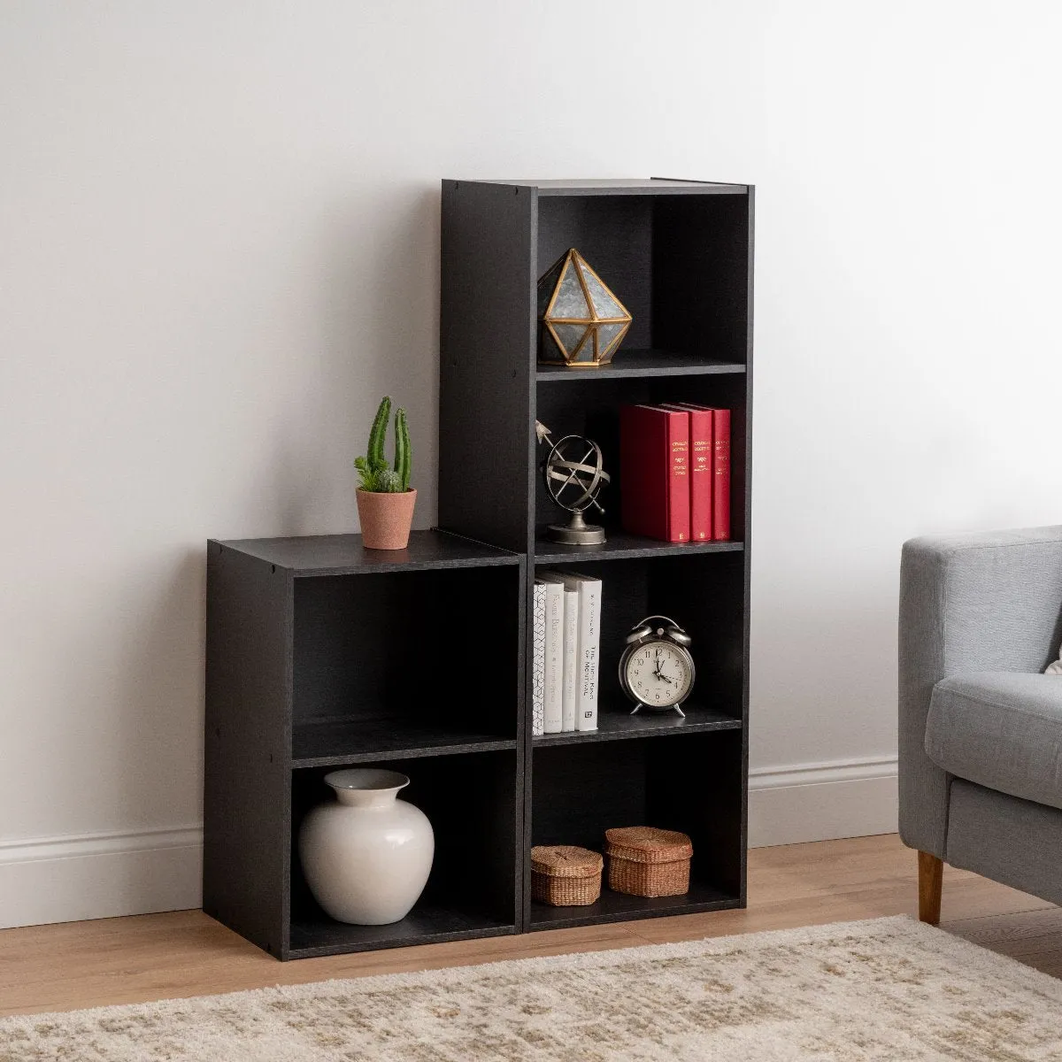 2-Tier Wood Storage Shelf, Black