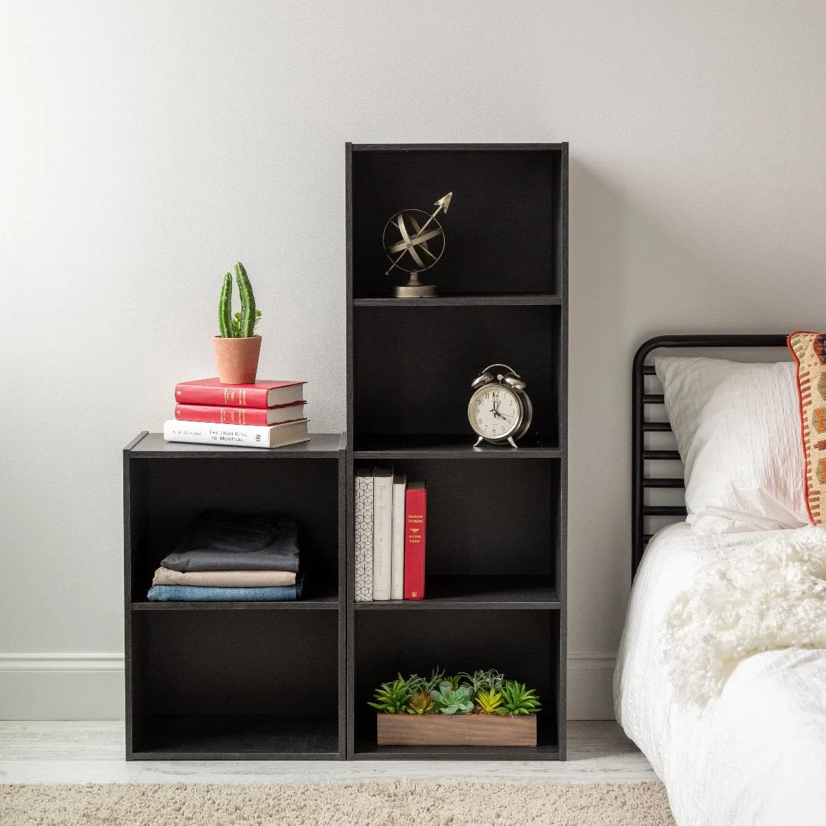 2-Tier Wood Storage Shelf, Black