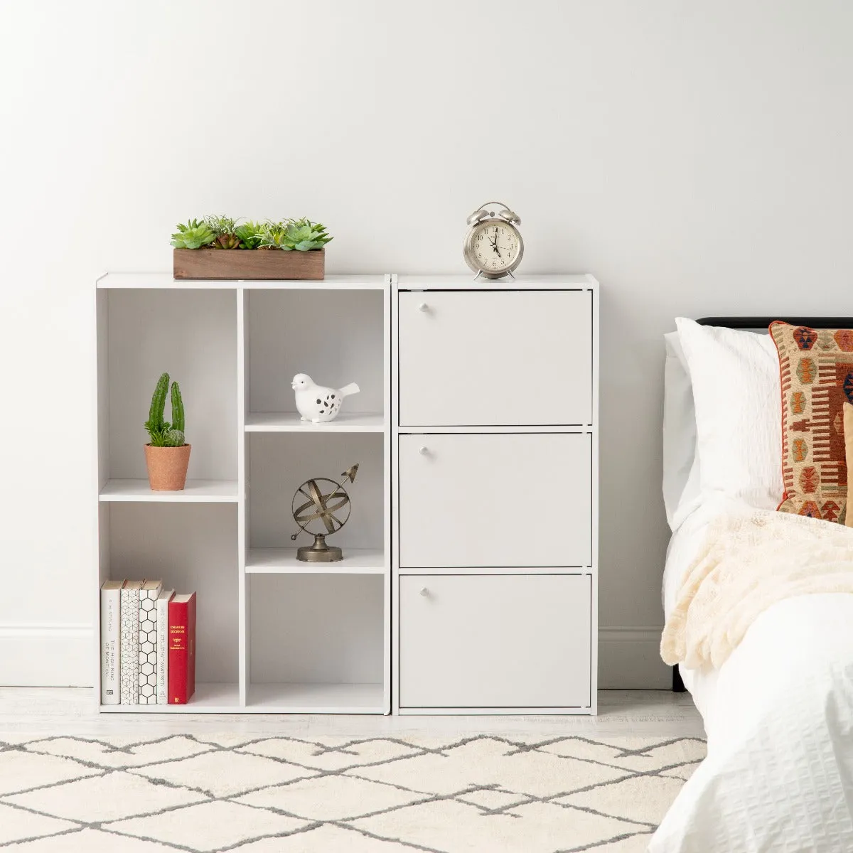 3-Door Wood Storage Shelf, White