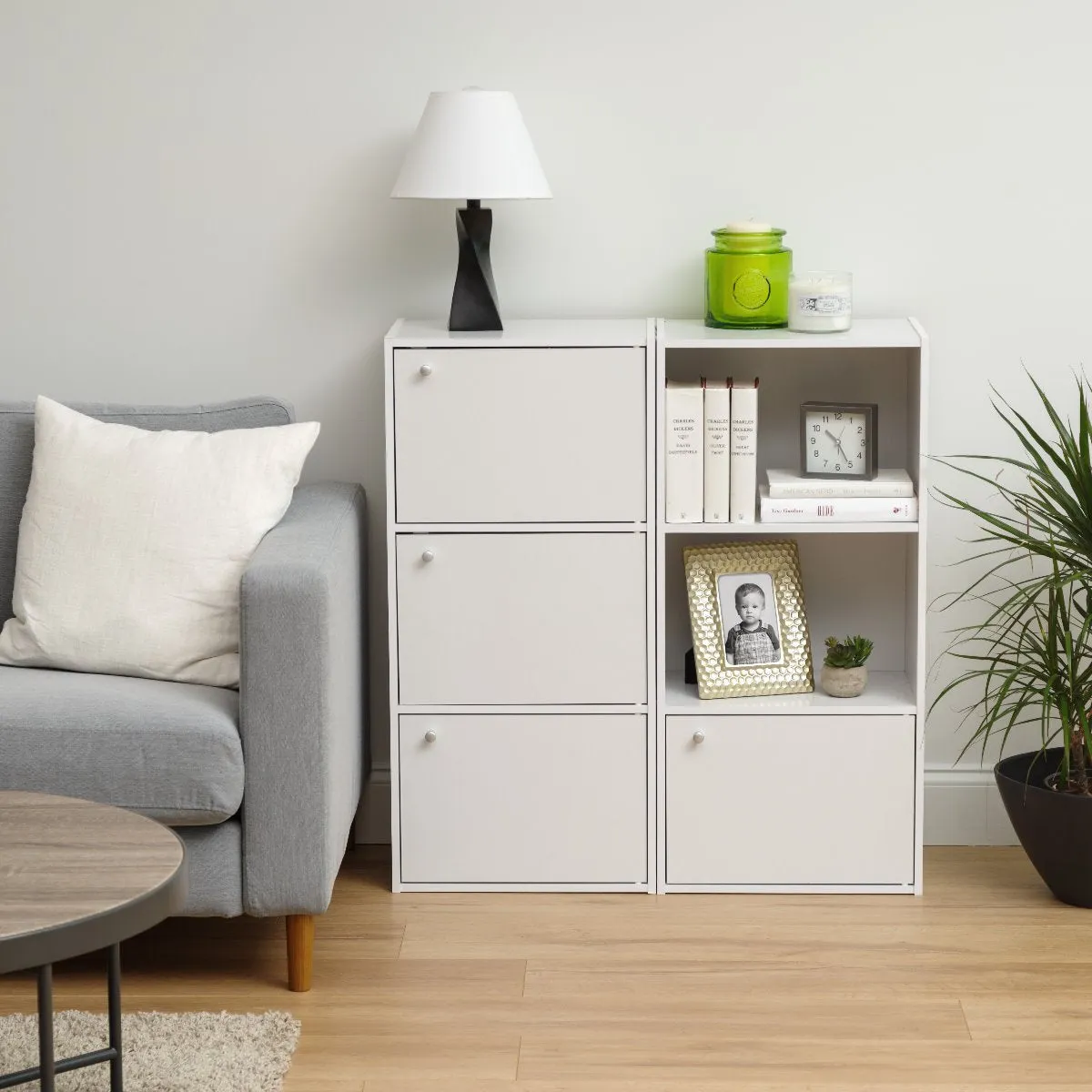 3-Door Wood Storage Shelf, White