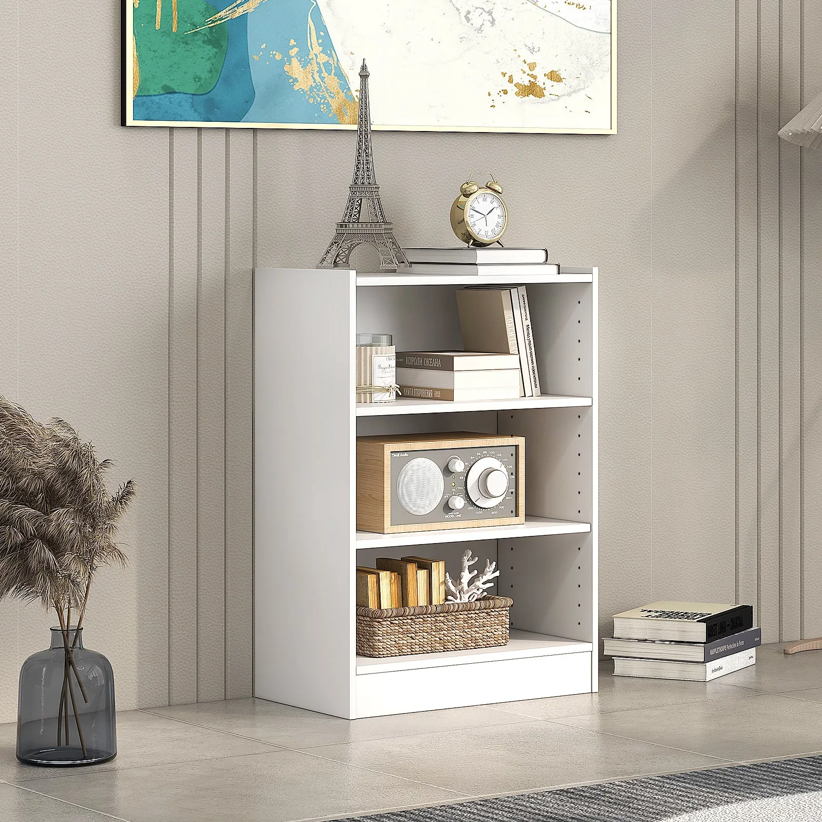 3-Tier Floor Standing Open Bookshelf with Anti-toppling Device-White