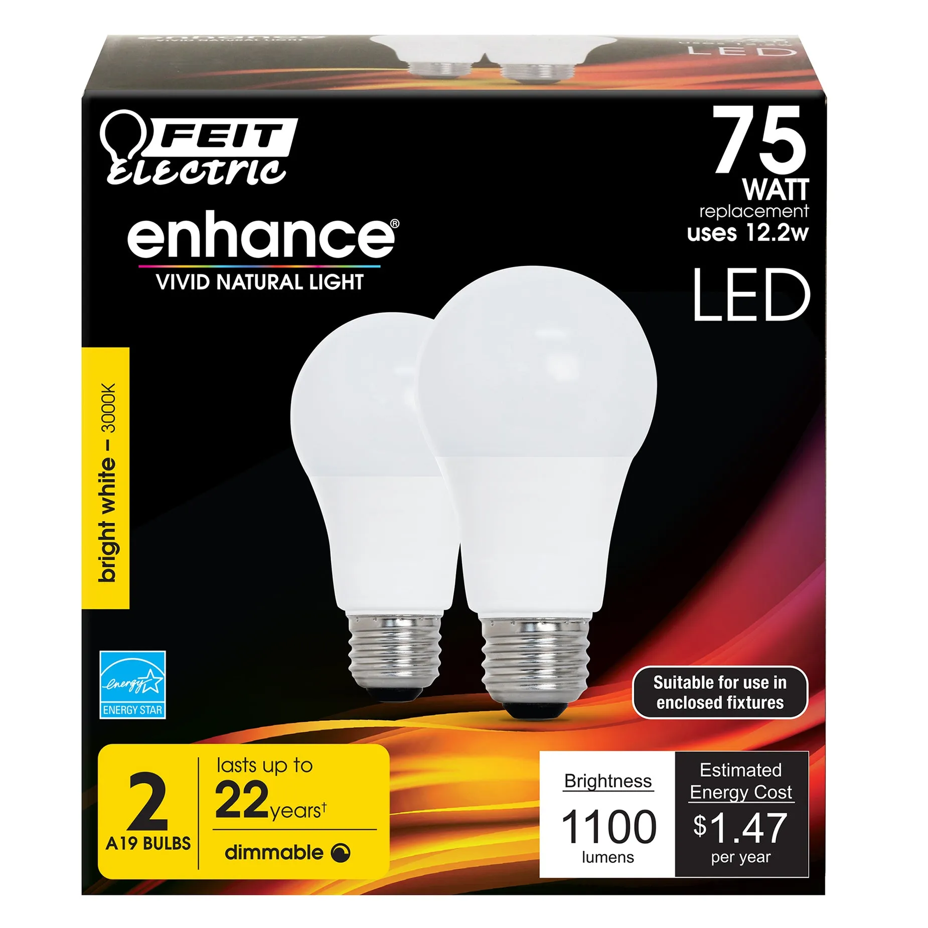 A19 LED Light Bulb, 12.2 Watts, E26, Dimmable, 1100 Lumen, 3000K