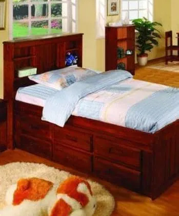 Addison Captains Bed with Three Drawers, Bookcase Headboard, and Trundle