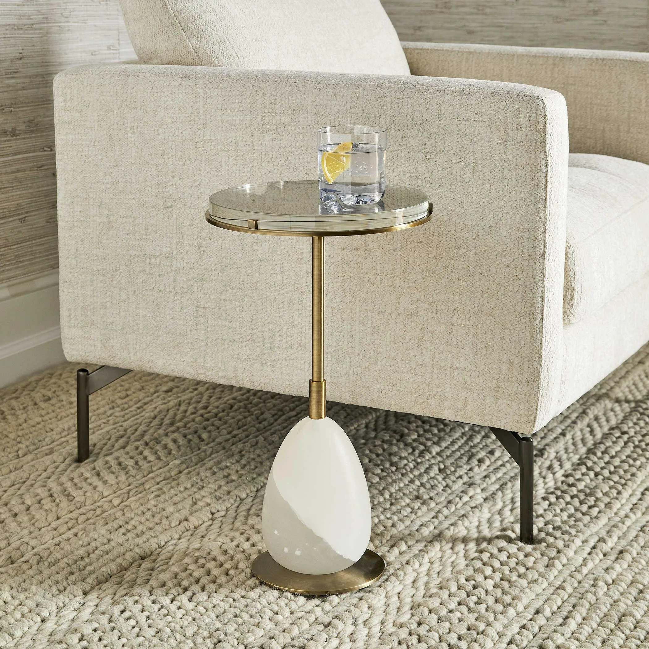 Alabaster Egg Adjustable Accent Table