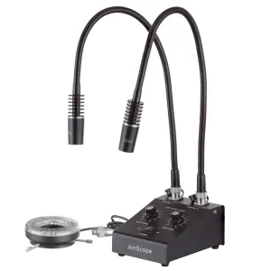 AmScope Powerful 6W LED Dual Gooseneck and Ring Light Illuminator for Microscopes