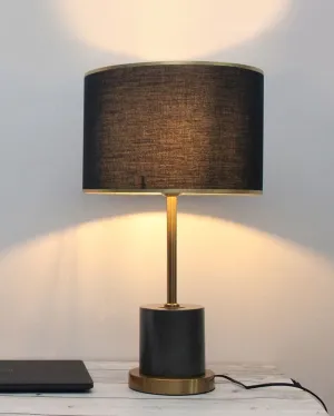 Antique Dark Finish Metal Table Lamp With Marble Base Design