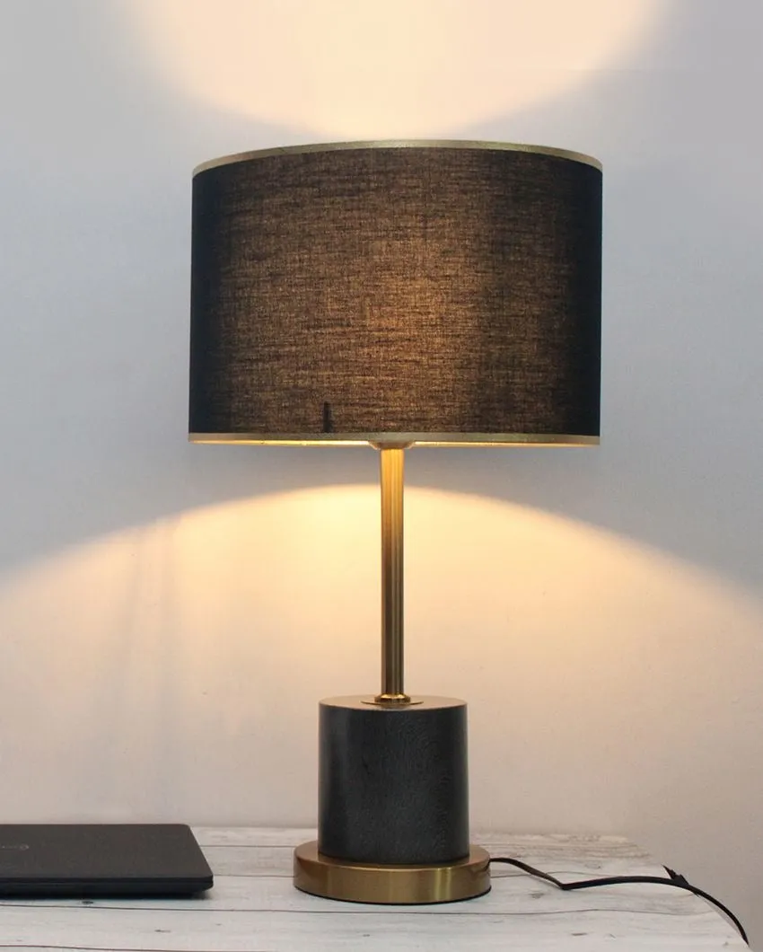 Antique Dark Finish Metal Table Lamp With Marble Base Design