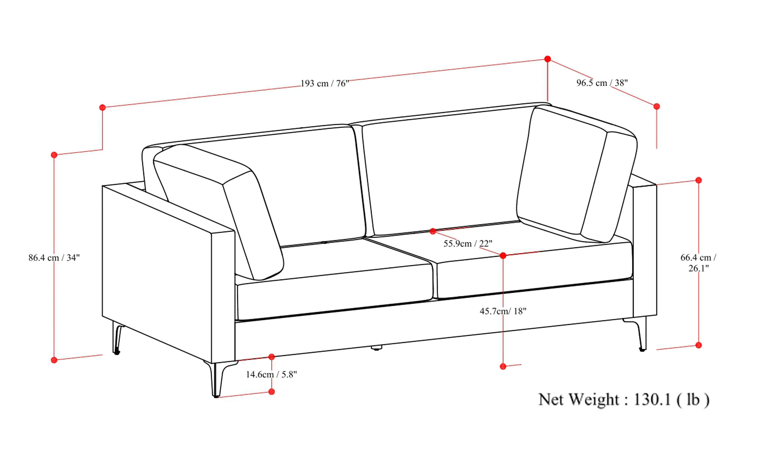 Ava 76 inch Mid Century Sofa in Performance Fabric