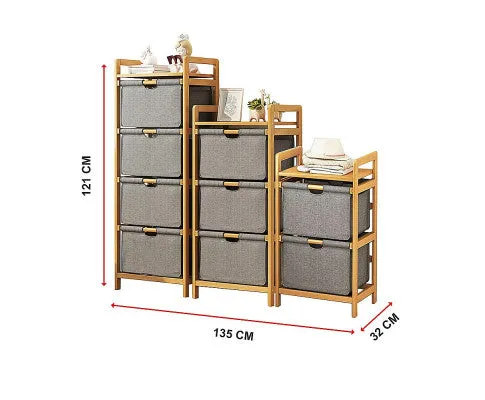 Bamboo Shelf with Storage Hamper - Wooden Bamboo Removable Bags