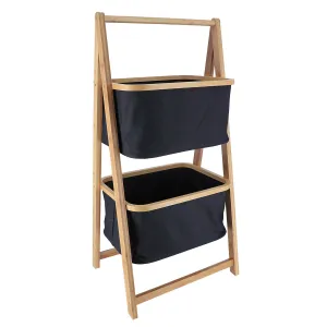 Bamboo Shelves With 2 Polyester Storage Baskets - Black