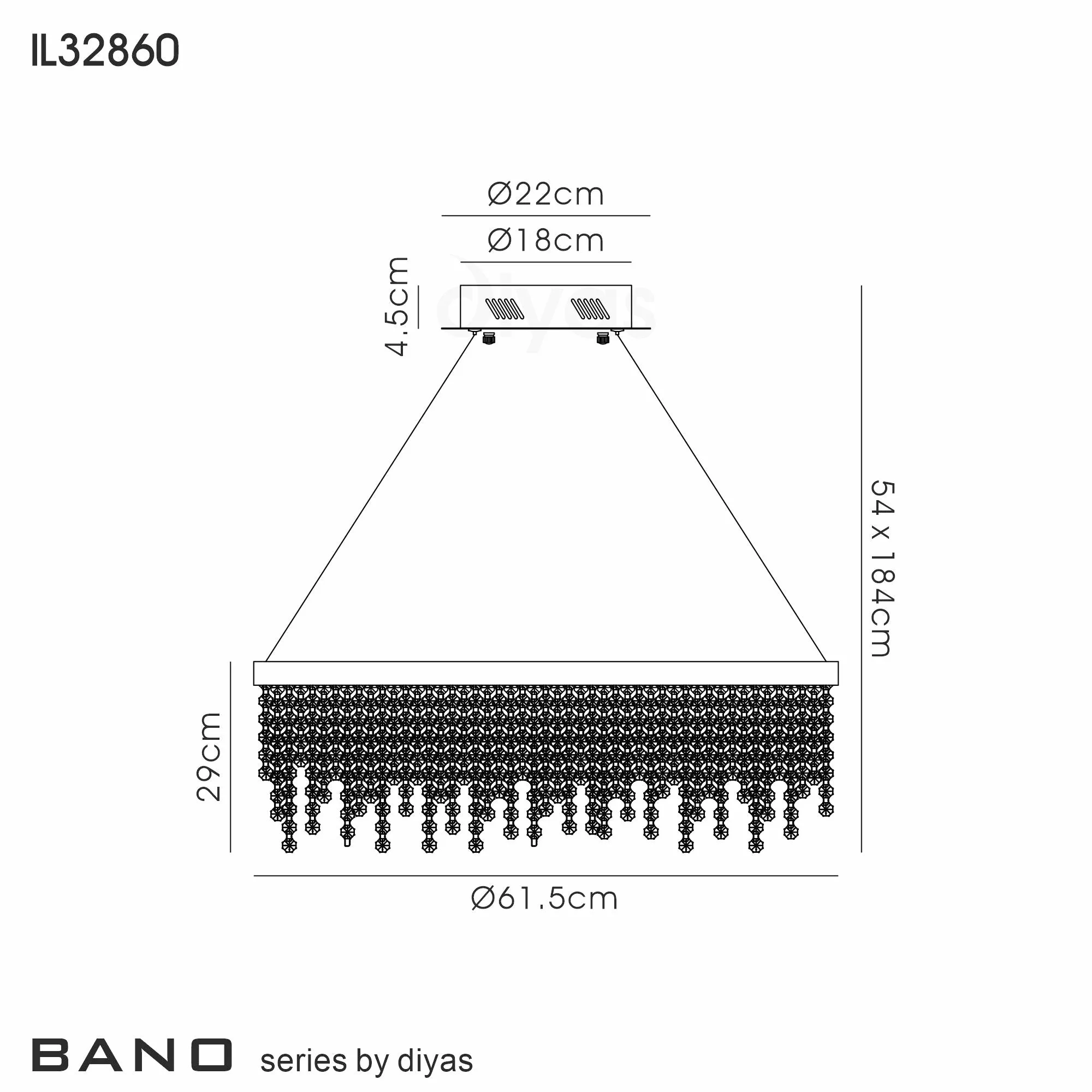 Bano LED Crystal Pendant - Various Finish