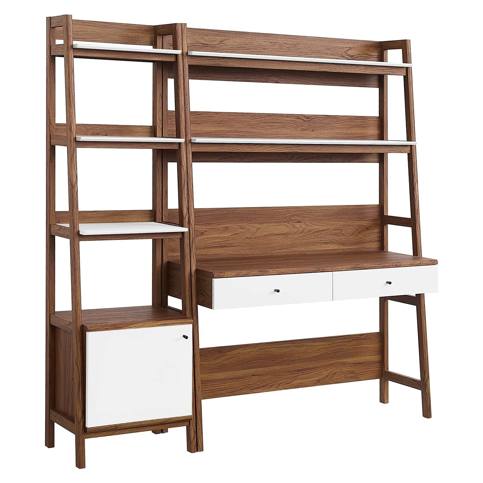 Bixby 2-Piece Wood Office Desk and Bookshelf Walnut White EEI-6111-WAL-WHI