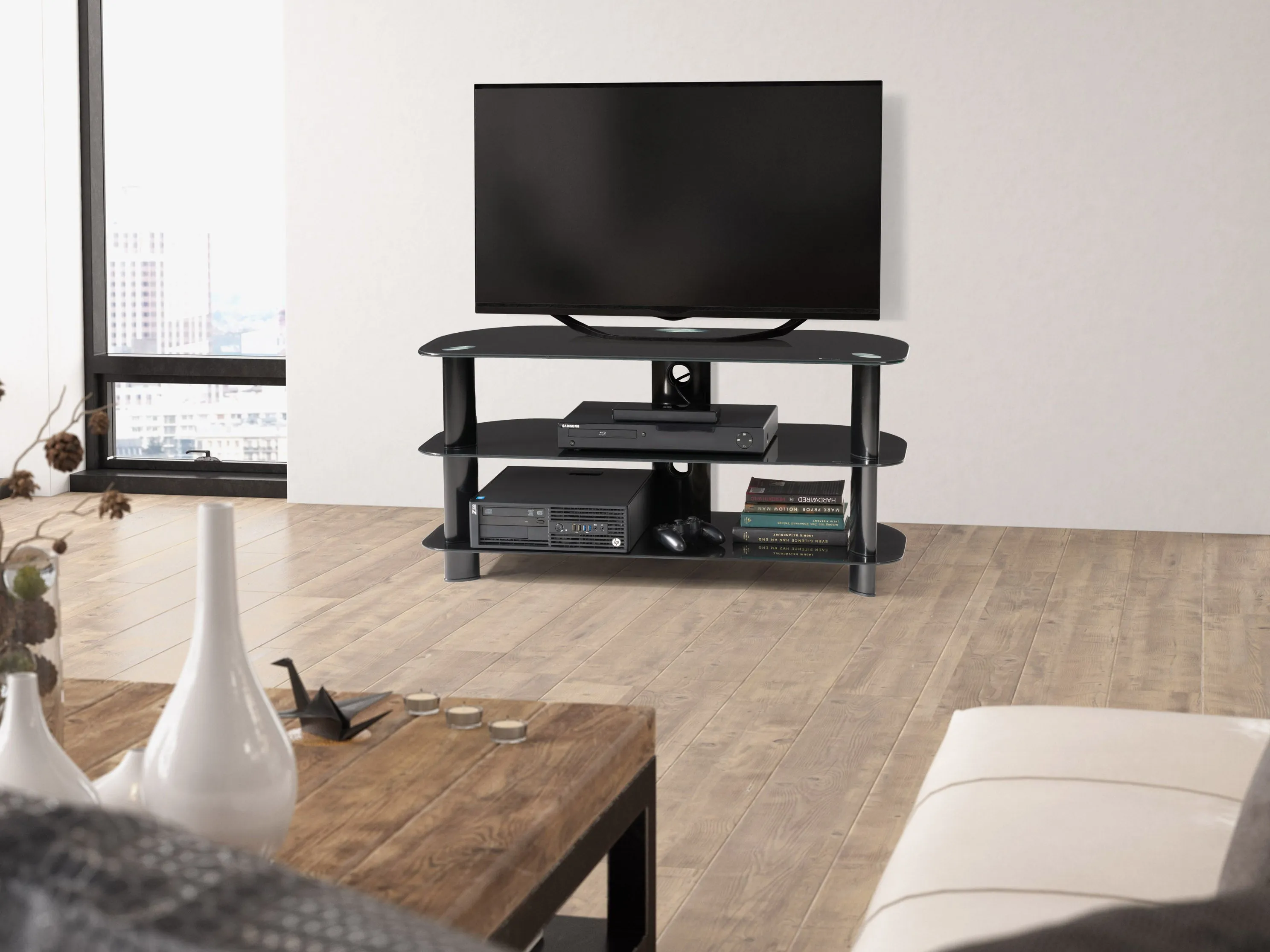 Black Glass TV Stand, TVs up to 48"