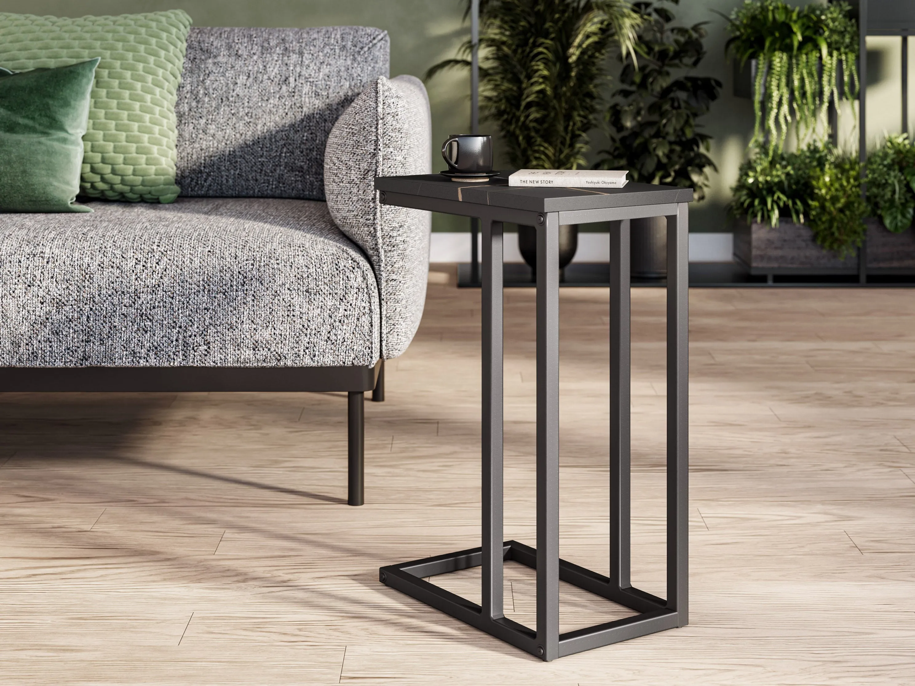 Black Marble Narrow Side Table