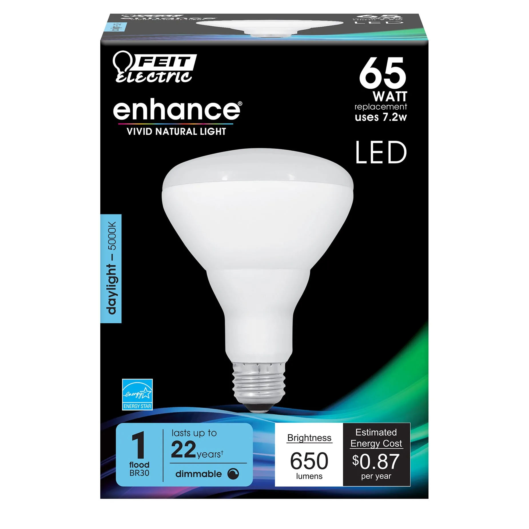 BR30 ED Light Bulb, 7.2 watts, E26, Dimmable, 650 Lumens, 5000K