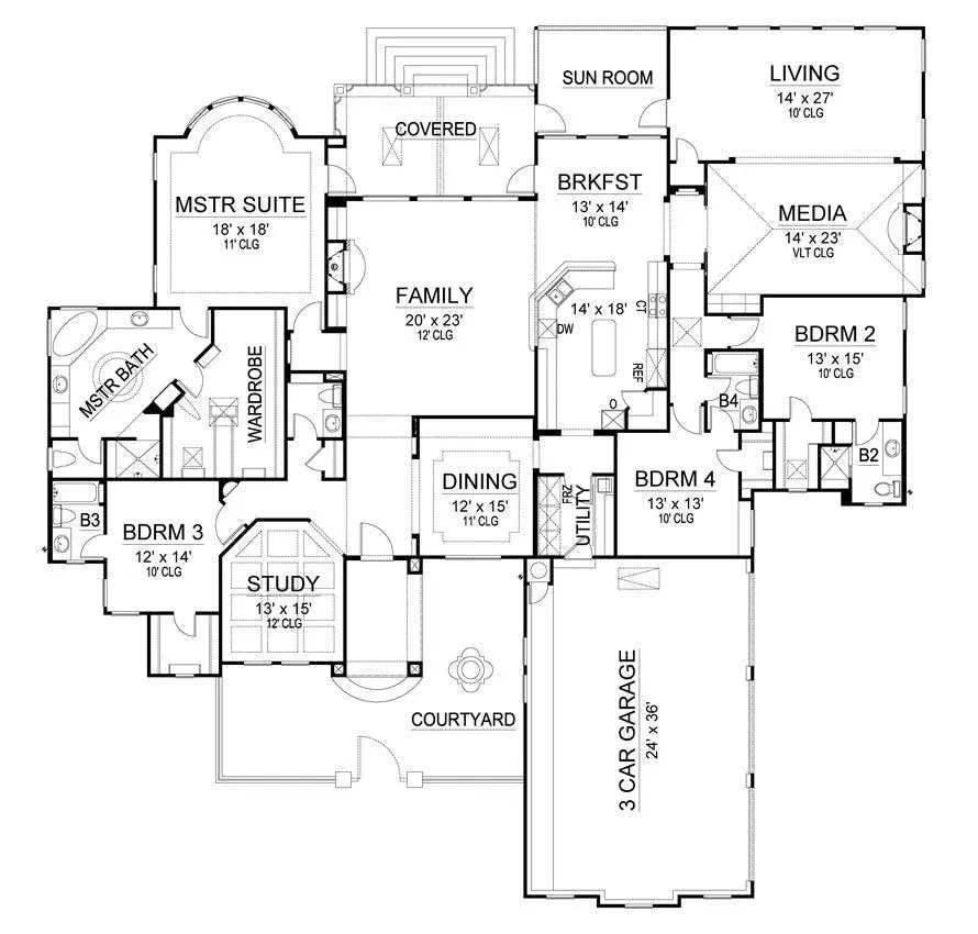 Elegant Four-Bedroom House Plan