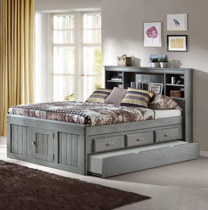 Elizabeth Gray Full Size Captains Bed with Storage Drawers