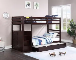 Espresso Staircase Bunk Bed with extra 2 Drawers/Trundle Option