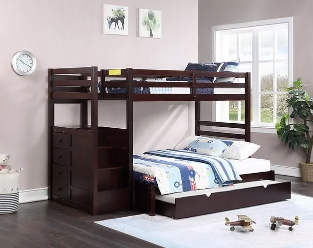 Espresso Staircase Single Over Double Bunk Bed