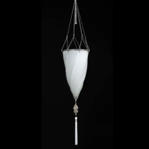 Fortuny Style Pendant In White Murano Glass