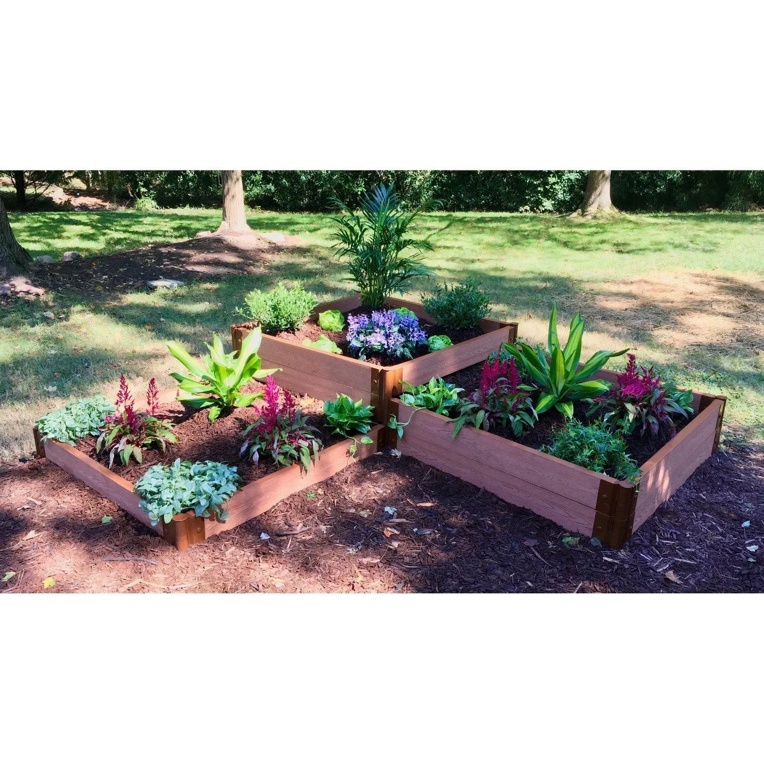 Frame It All | Tool-Free Fort Knox Straight Corner Raised Garden Bed (Tri-Level) 8' X 8' X 16.5" - Uptown Brown - 1" Profile