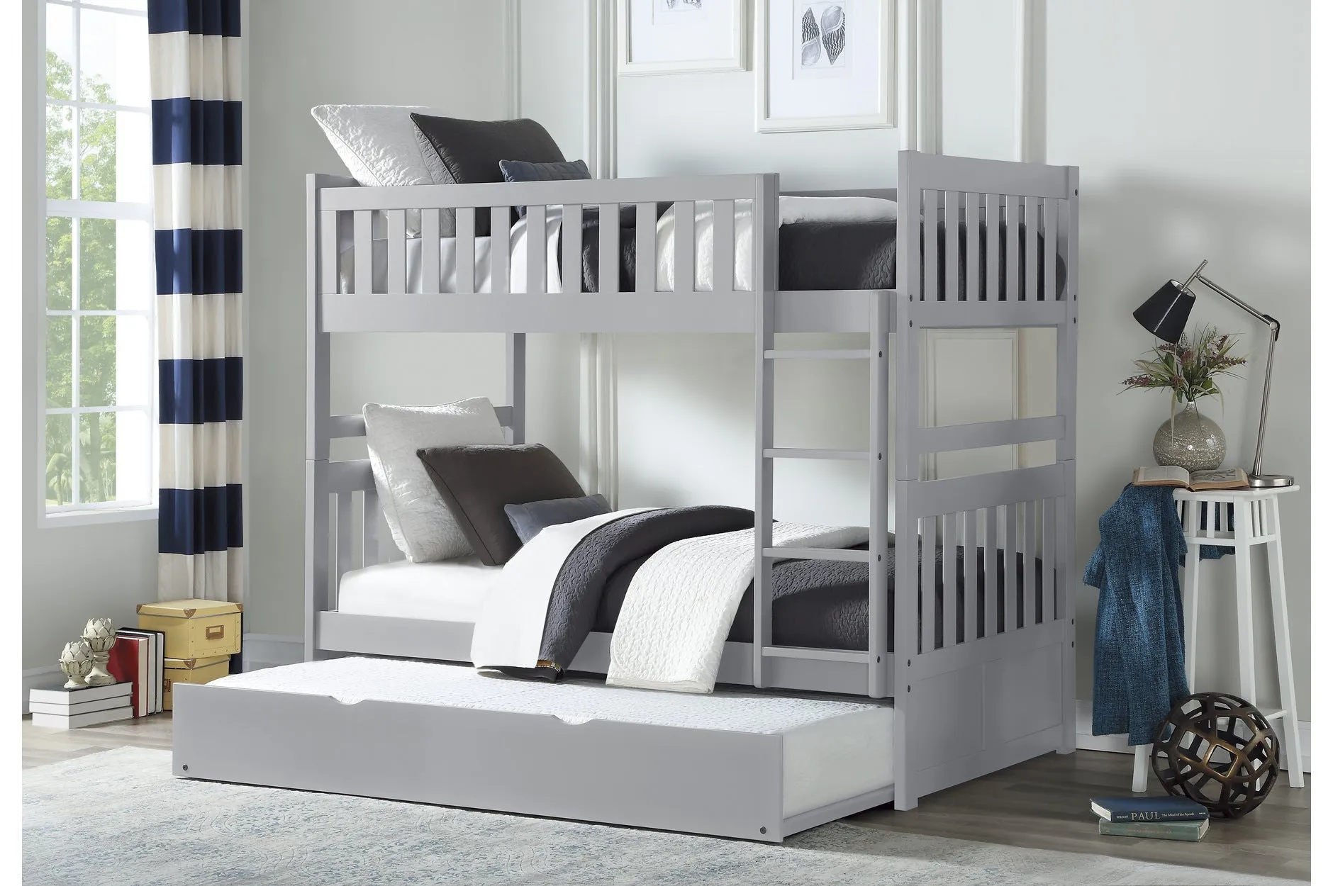 Grey Twin/Twin Solid Wood Bunkbed with Bedroom Furniture Options