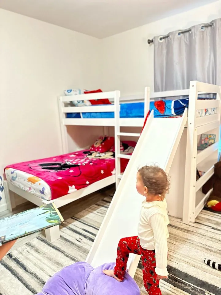 Harper Kids Bunk Bed with Slide & Built-In Shelving