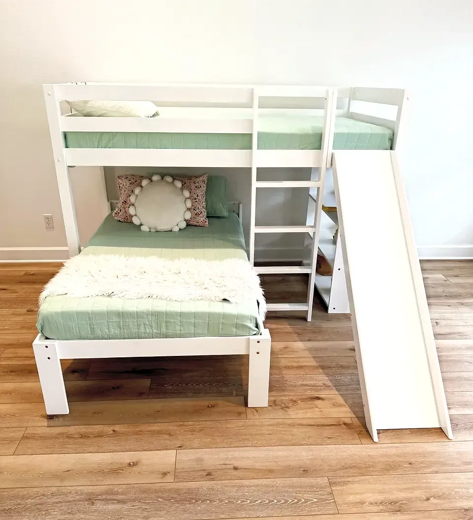 Harper Kids Bunk Bed with Slide & Built-In Shelving