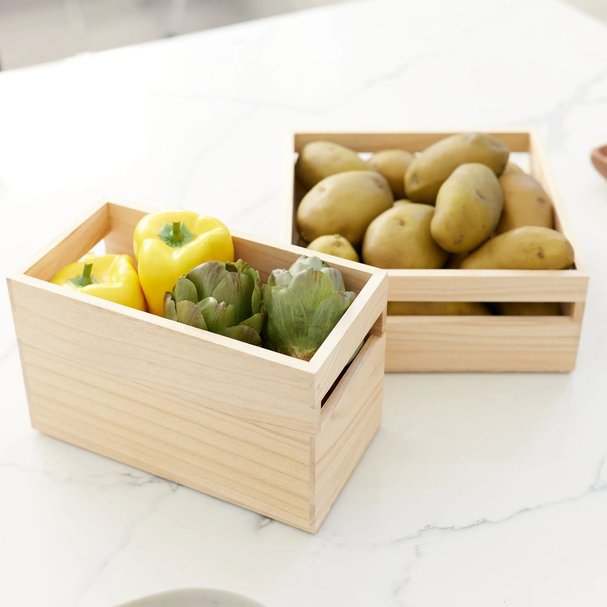 iDesign EcoWood Natural Paulownia Wood Storage Bin with Handles