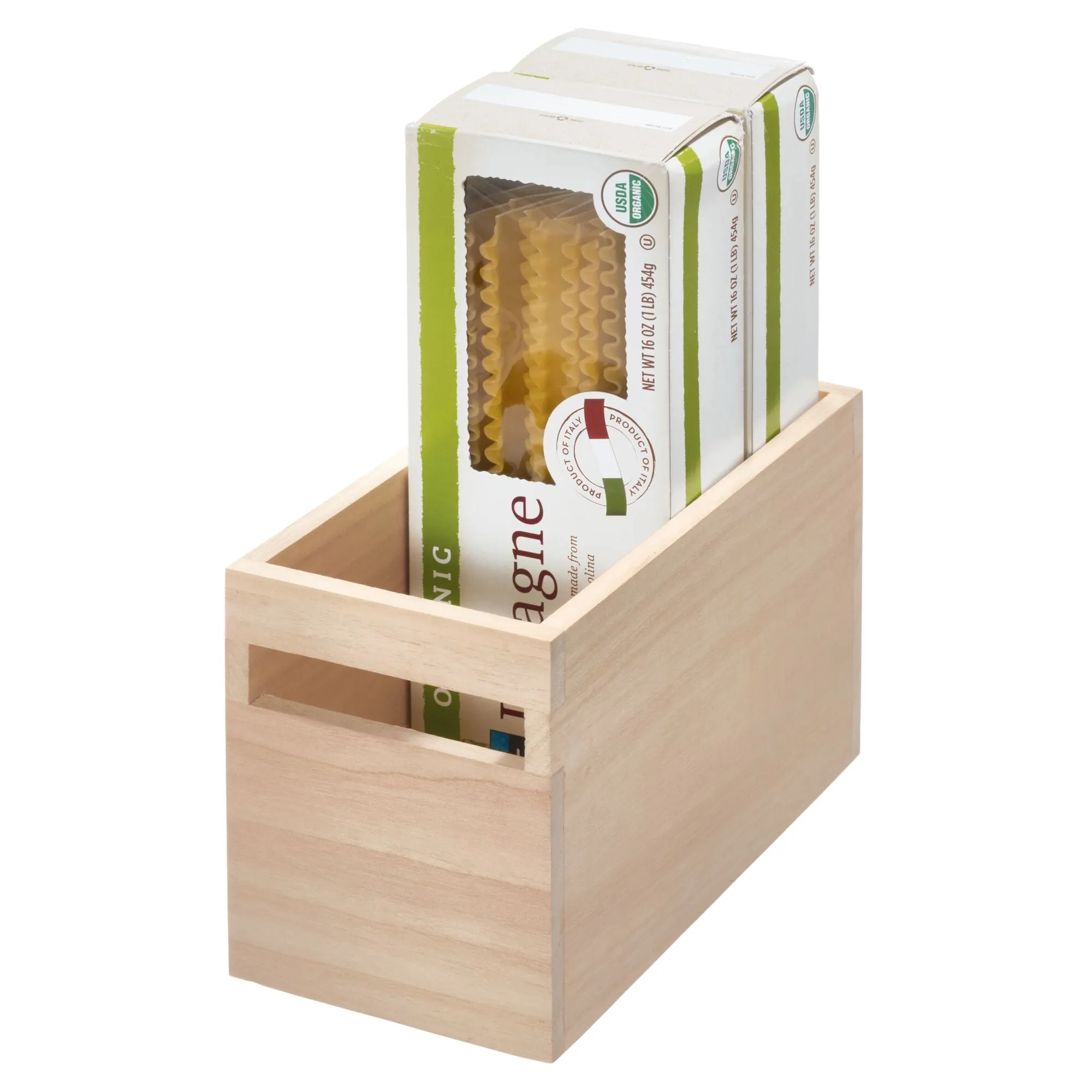 iDesign EcoWood Natural Paulownia Wood Storage Bin with Handles