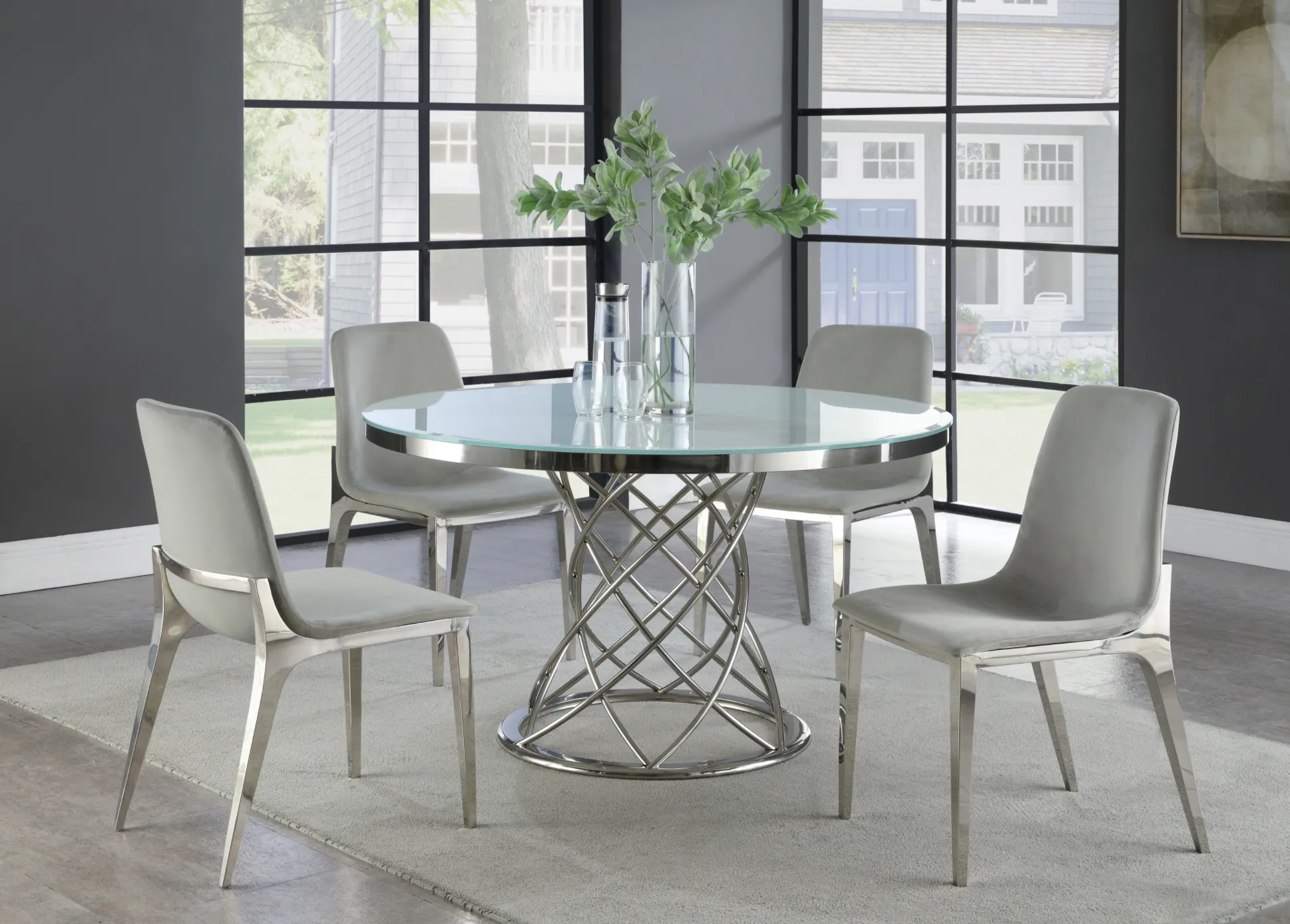 Irene Round Glass Top Dining Table White And Chrome