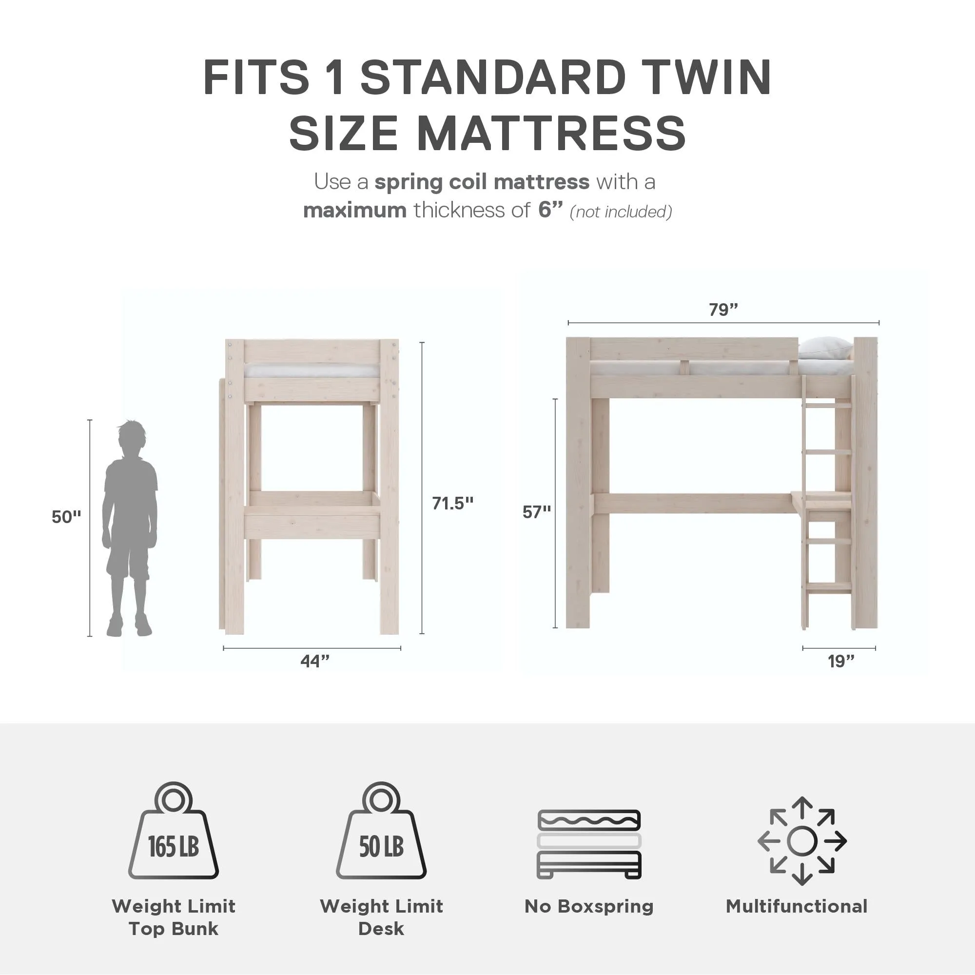 Jaymee Kids Wood Loft Bed with Desk