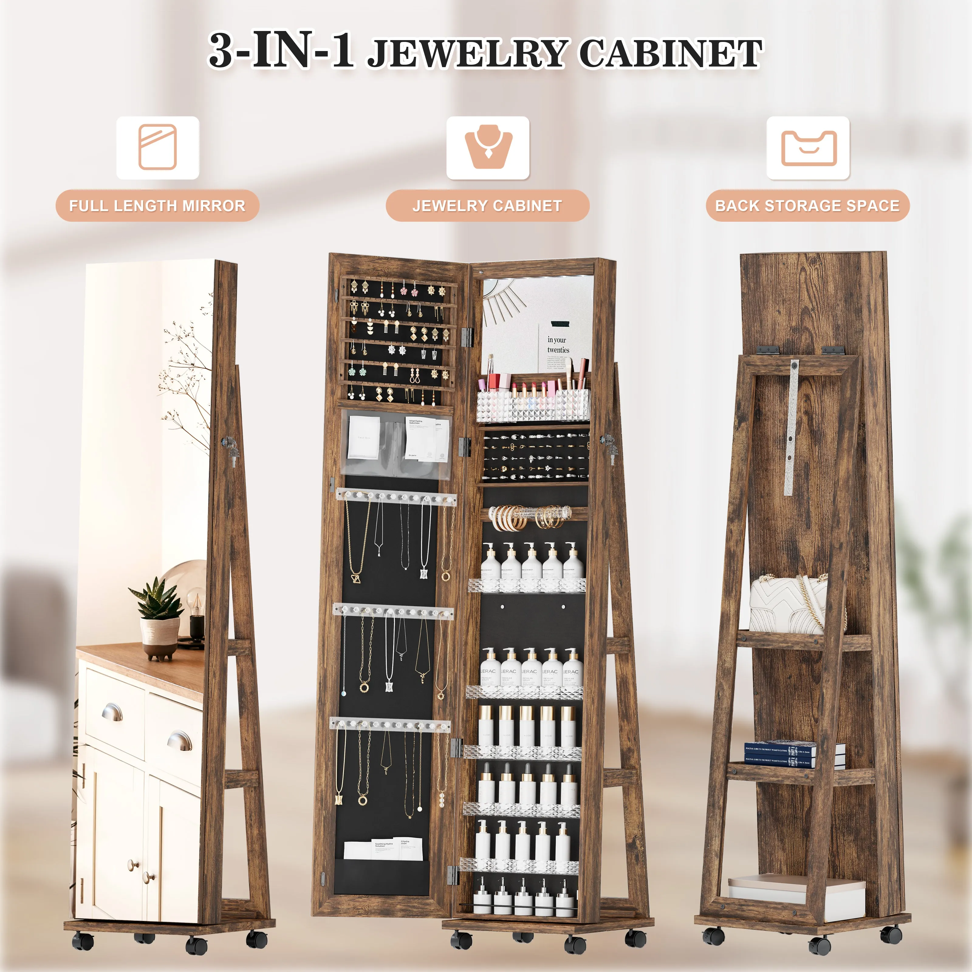 Jewelry Storage with Rear Storage Shelves