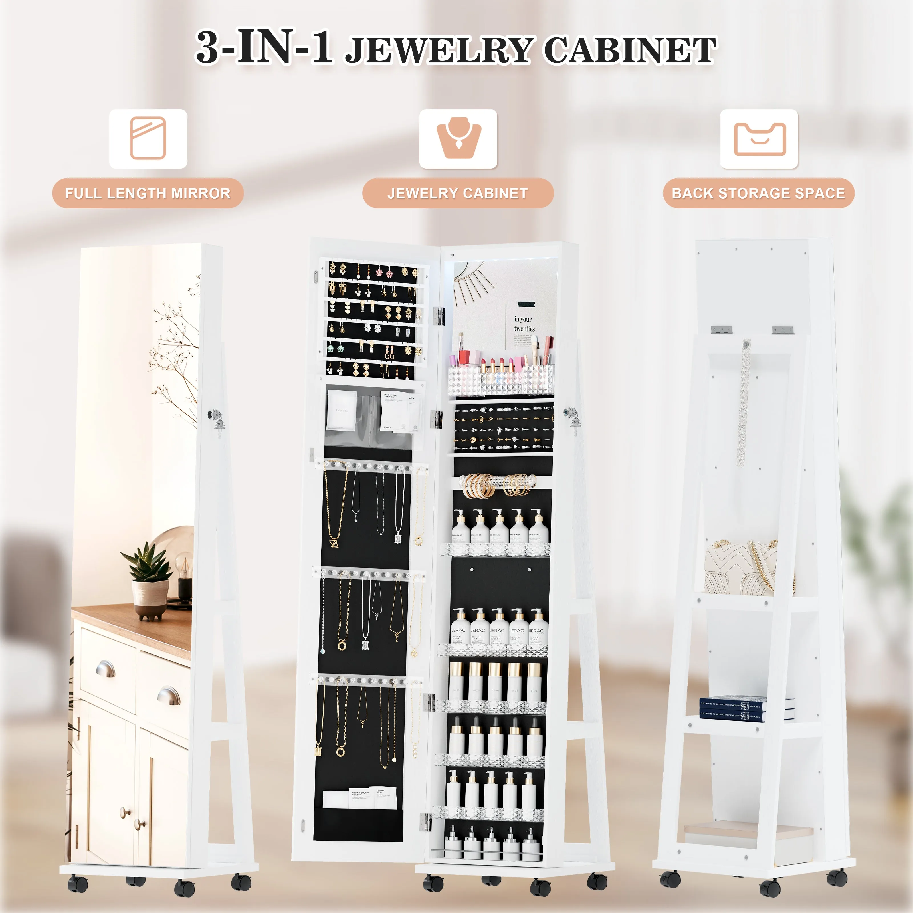 Jewelry Storage with Rear Storage Shelves