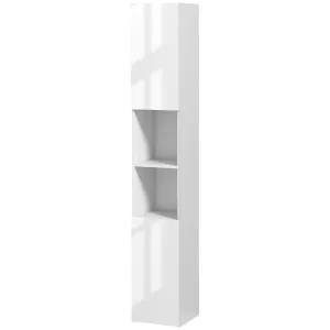 Kleankin Freestanding Bathroom Cabinet, High Gloss Storage Cabinet Floor Storage Cupboard with Mirror, 2 doors and Adjustable Shelves, White