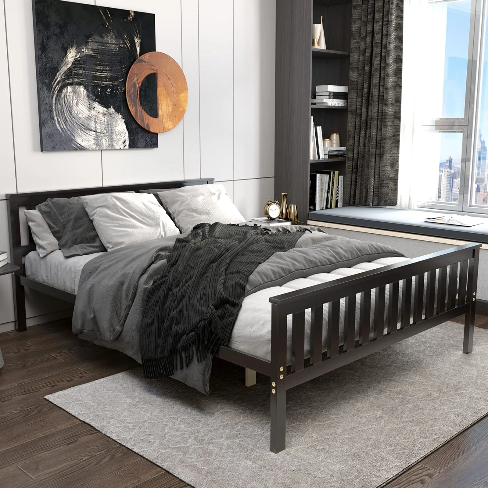 KOMFOTT Full/Queen/Twin Bed Frame, Wood Platform Bed with Headboard, 12 Inch