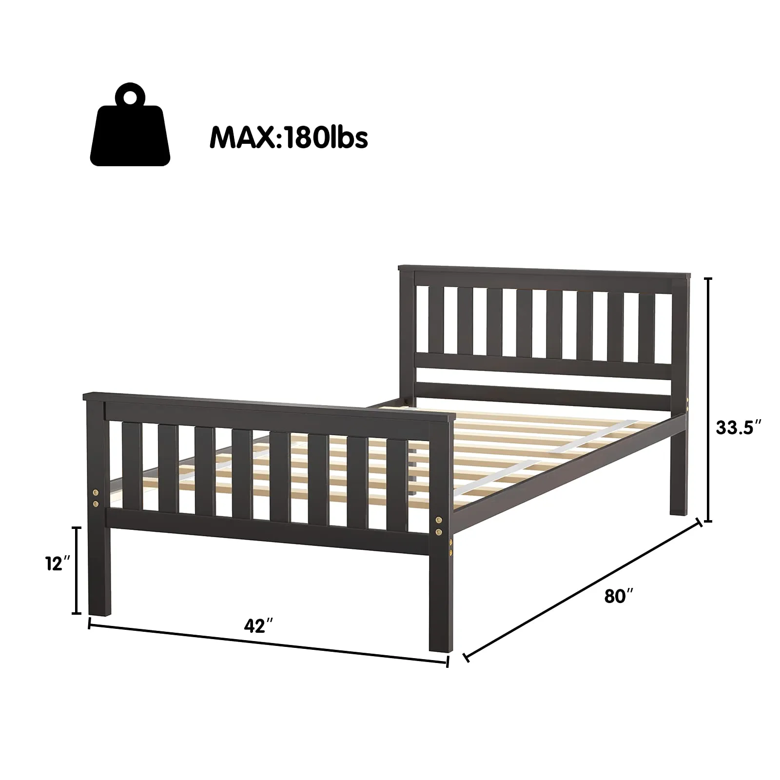 KOMFOTT Full/Queen/Twin Bed Frame, Wood Platform Bed with Headboard, 12 Inch